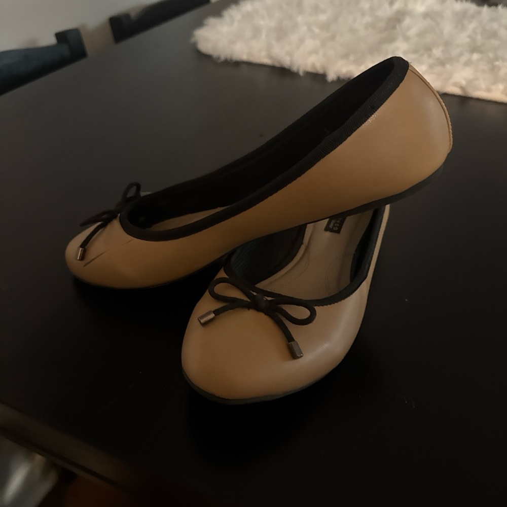 Reserved Tan Ballet Flats with Black Trim